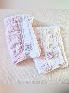 3Marthas Absorbent Burp Cloths, Pink and White, Set of 2